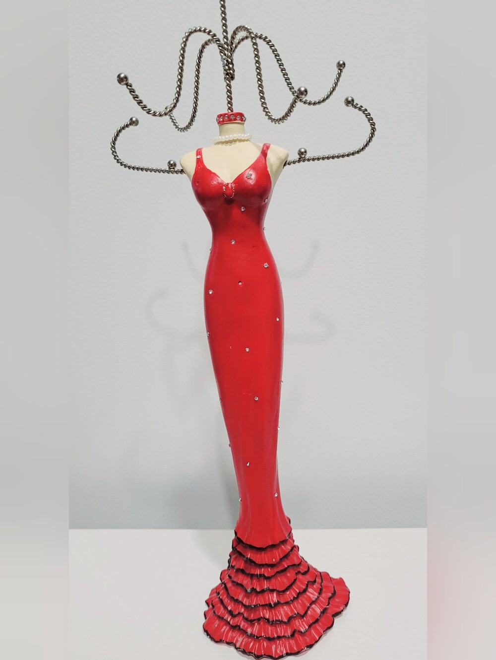 Red Dress Mannequin Jewelry Holder Necklace Stand Rhinestone Display 15"